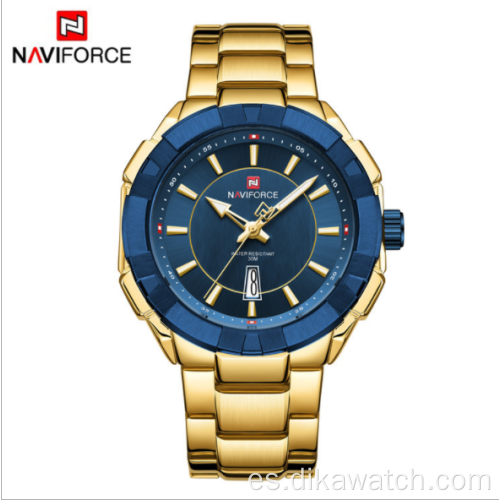 NAVIFORCE 9176 reloj de cuarzo con banda de acero resistente al agua con personalidad de moda para hombre